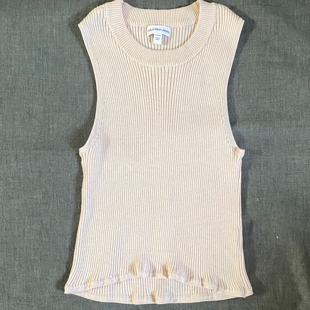 Calvin Klein Jeans ribbed top pale pink stretchy classic Valentines